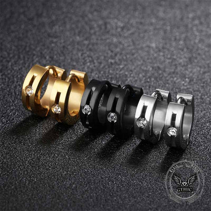 Simple Hip-Hop Stainless Steel Zircon Earrings