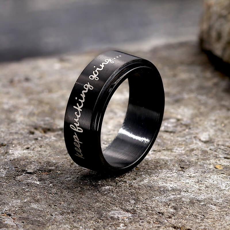 Simple Keep Fucking Going Spinner Ring in Stainless Steel