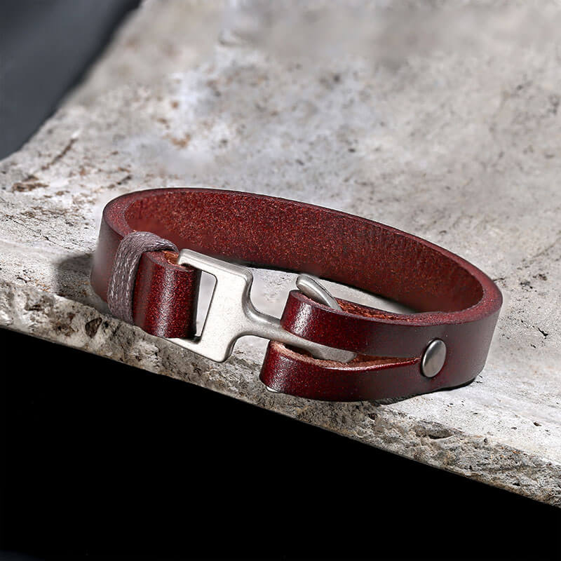 Simple Leather Anchor Alloy Bracelet
