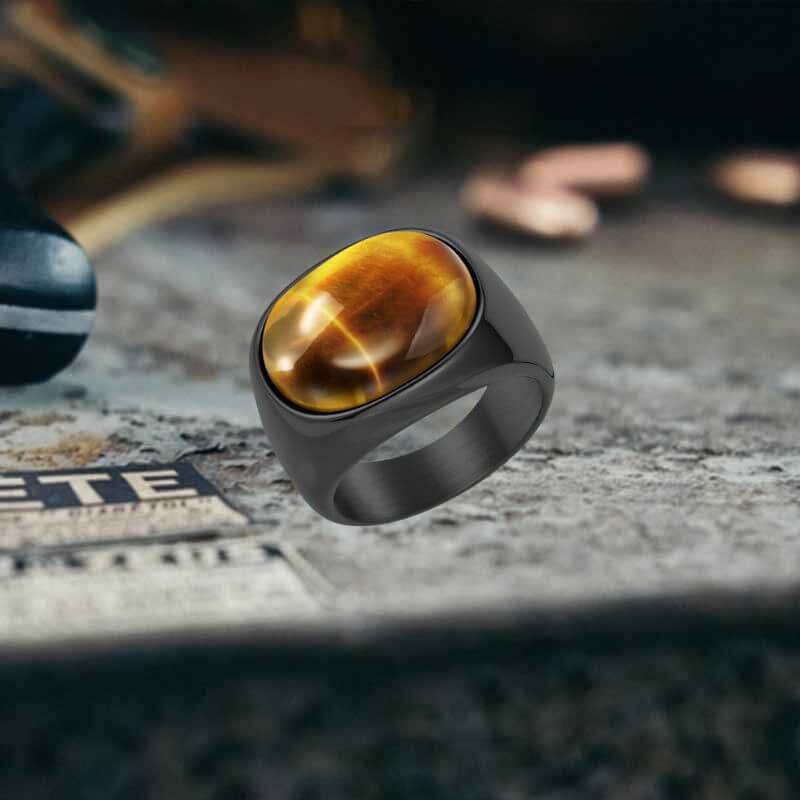 Simple Oval Tiger Eye Stone Ring in Stainless Steel
