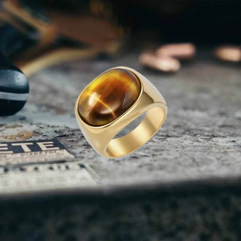 Simple Oval Tiger Eye Stone Ring in Stainless Steel