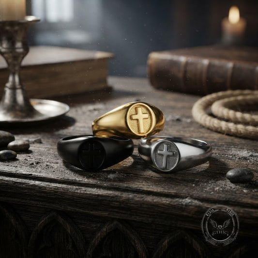 Simple Round Cross Pattern Ring in Stainless Steel