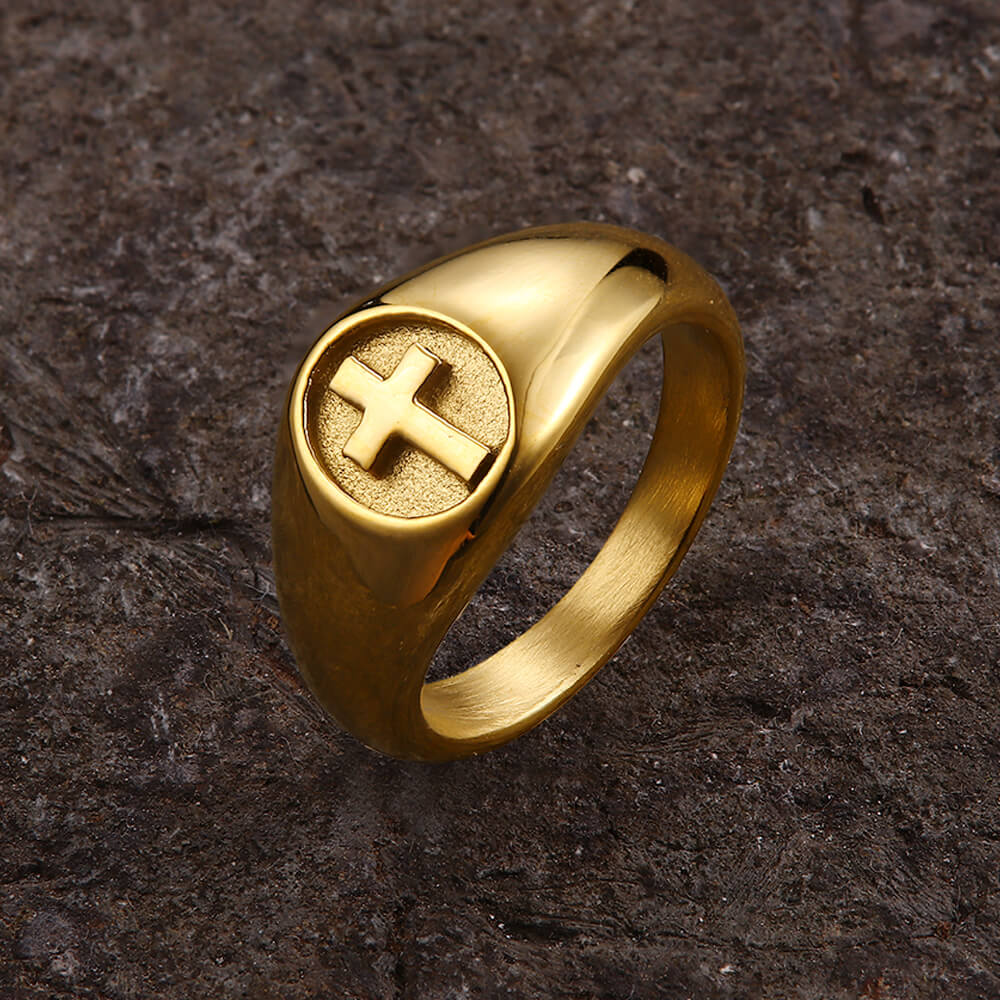 Simple Round Cross Pattern Ring in Stainless Steel