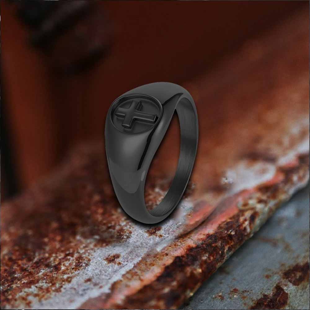 Simple Round Cross Pattern Ring in Stainless Steel