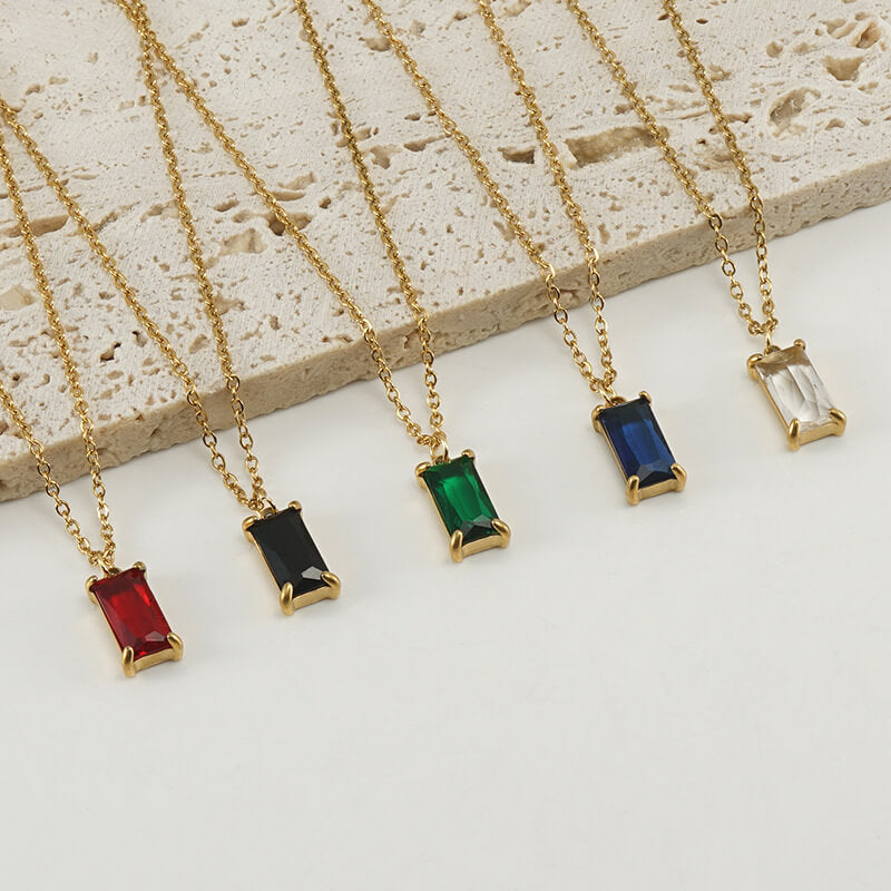 Simple Square Zircon Necklace in Stainless Steel