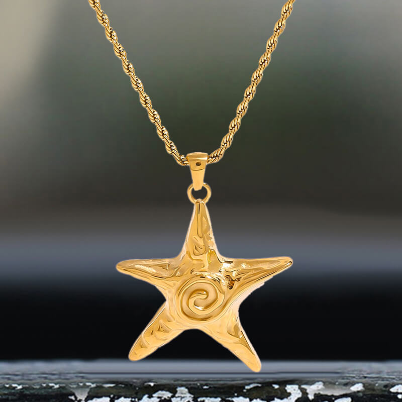Simple Swirl Starfish Necklace in Stainless Steel