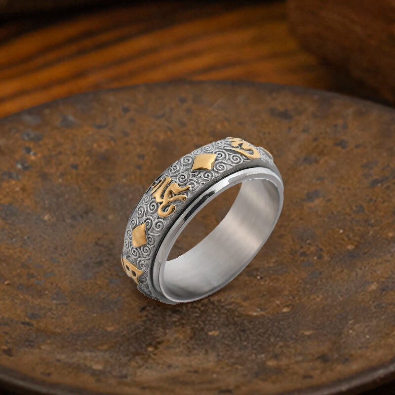 Six-Character Mantra Stainless Steel Spinner Ring