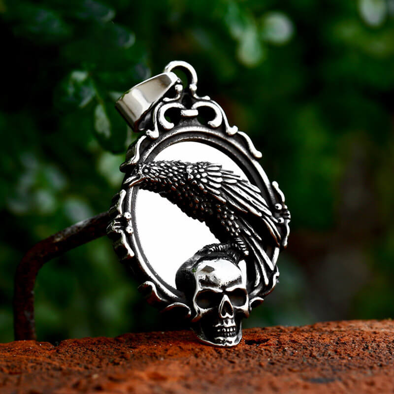 Skull And Raven Pendant in Stainless Steel