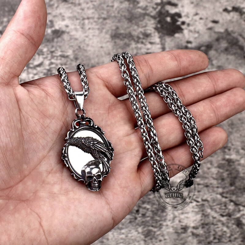 Skull And Raven Pendant in Stainless Steel