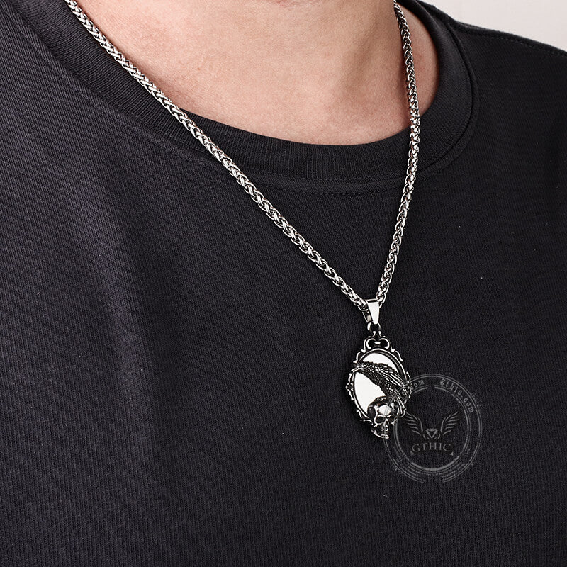 Skull And Raven Pendant in Stainless Steel