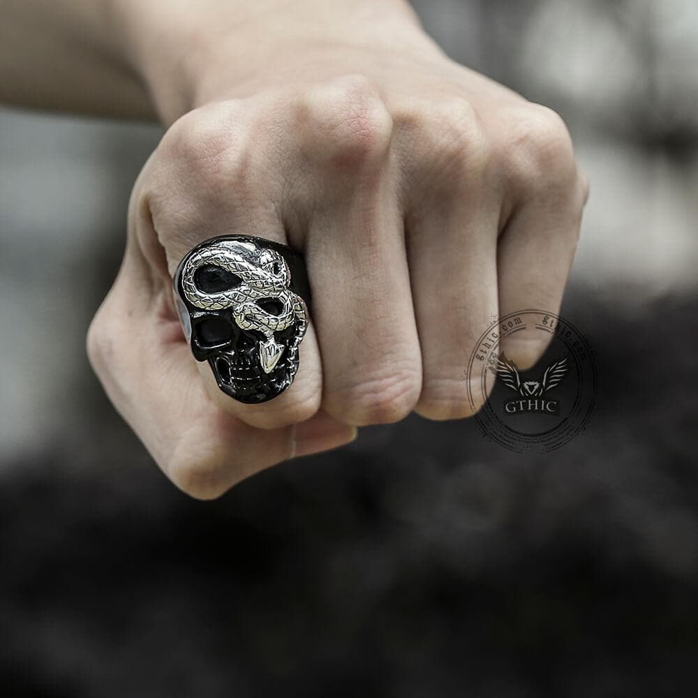 Skull and Snake Stainless Steel Ring