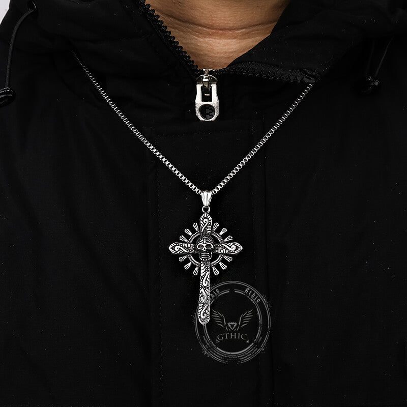 Skull Cross Pendant Necklace in Stainless Steel