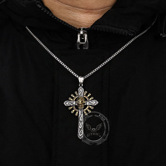 Skull Cross Pendant Necklace in Stainless Steel
