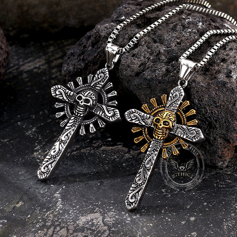 Skull Cross Pendant Necklace in Stainless Steel