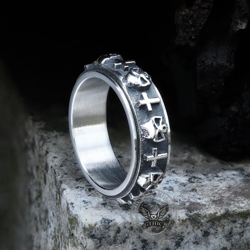 Skull Cross Stainless Steel Spinner Ring