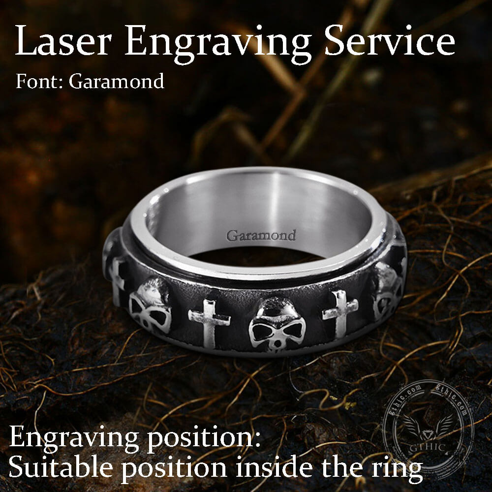 Skull Cross Stainless Steel Spinner Ring