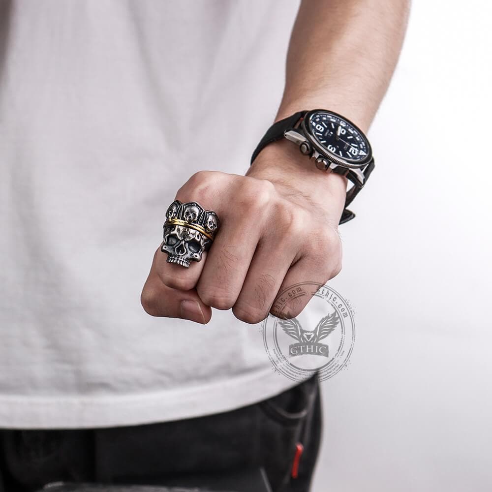 King Skull Crown Sterling Silver Brass Ring