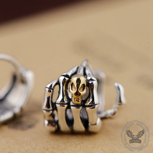 Skull Hand Sterling Silver Goth Earrings