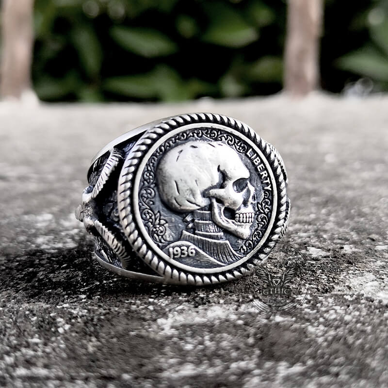 Skull Hobo Nickel Sterling Silver Ring
