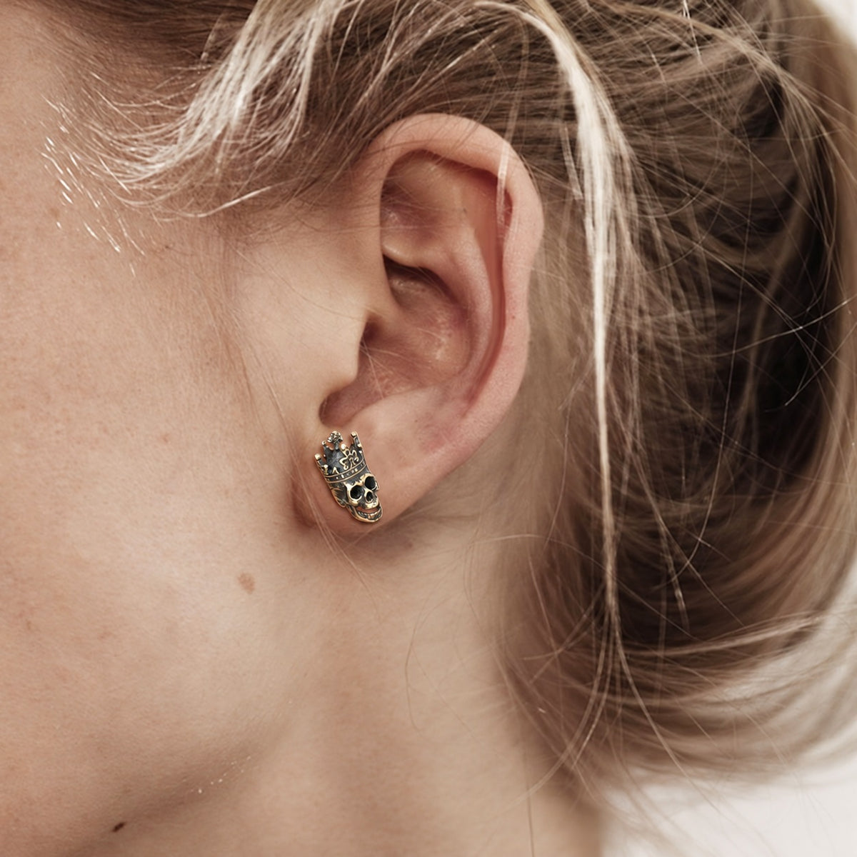 Skull King Crown Stud Earrings in Sterling Silver