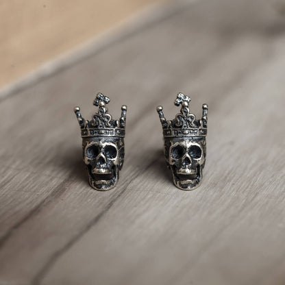 Skull King Crown Stud Earrings in Sterling Silver