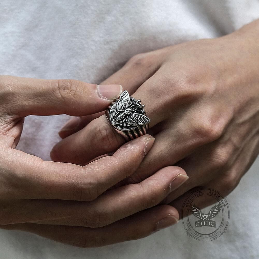 Skull Moth Butterfly Stainless Steel Ring