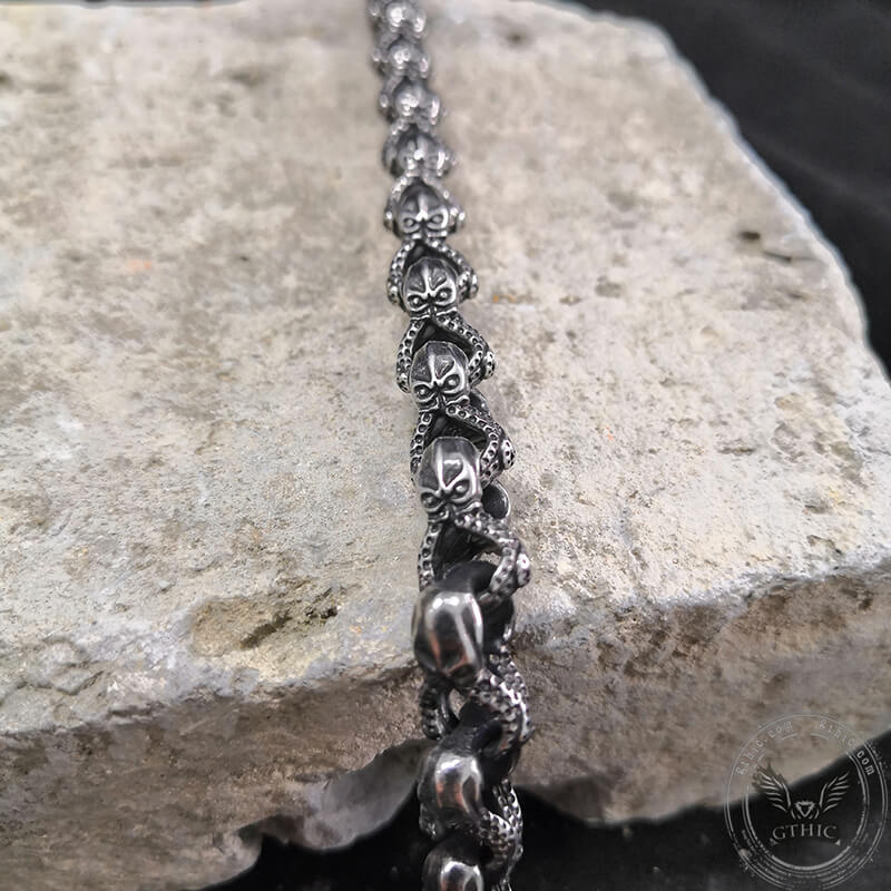 Skull Octopus Biker Bracelet in Stainless Steel