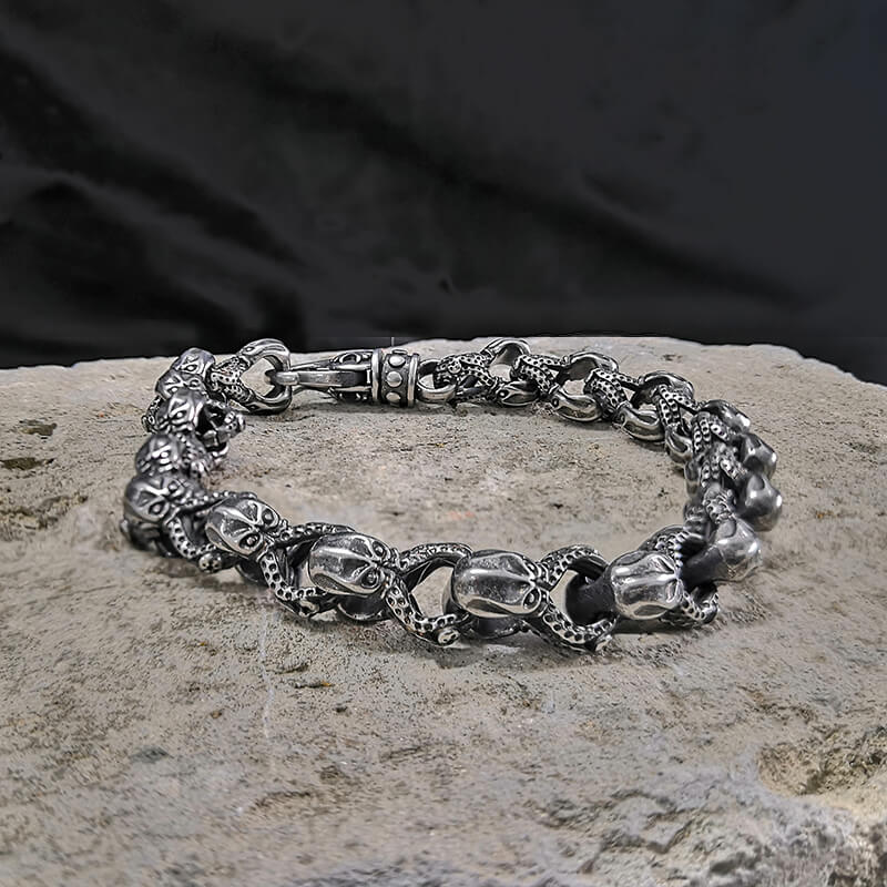 Skull Octopus Biker Bracelet in Stainless Steel