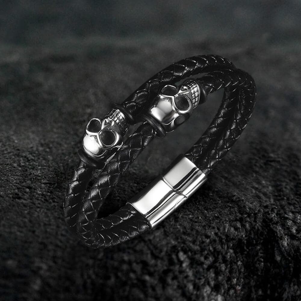 Skull Stainless Steel Leather Bracelet