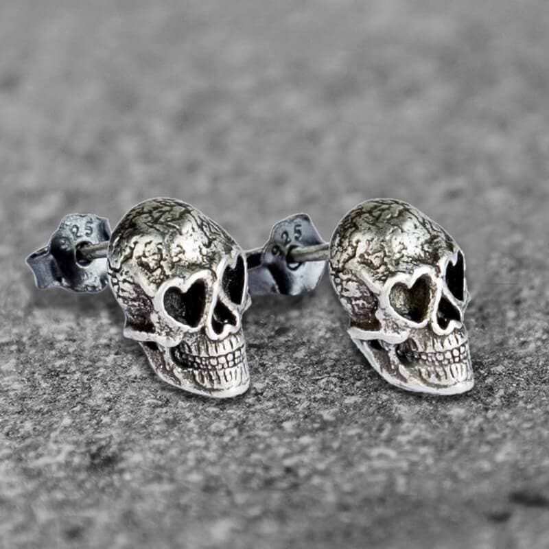 Skull Stud Earrings in Sterling Silver