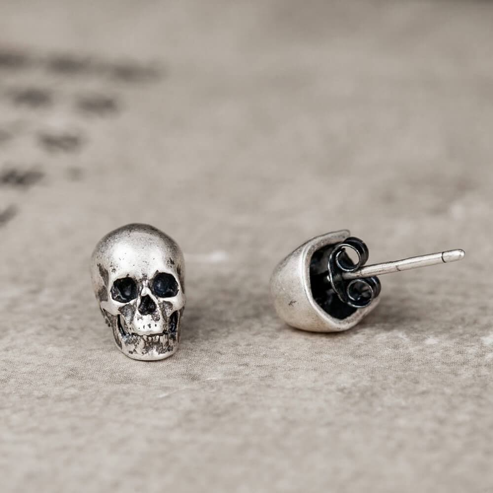 Skull Stud Earrings in Sterling Silver