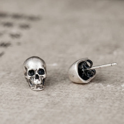 Skull Stud Earrings in Sterling Silver