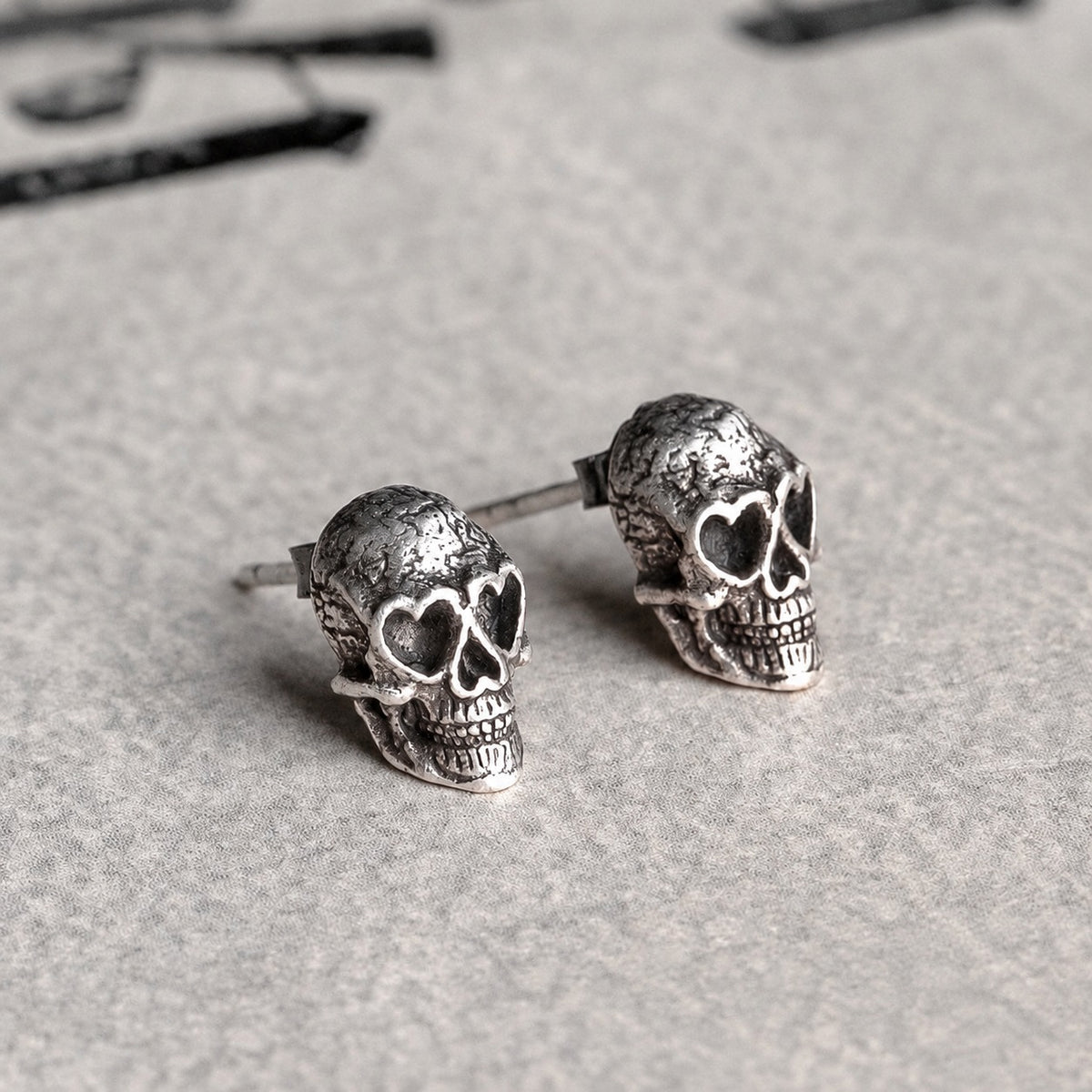 Skull Stud Earrings in Sterling Silver