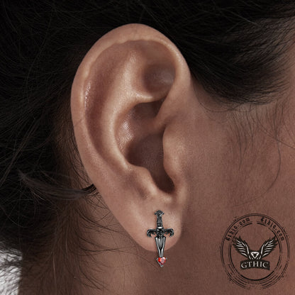 Skull Sword Gothic Stud Earrings in Sterling Silver