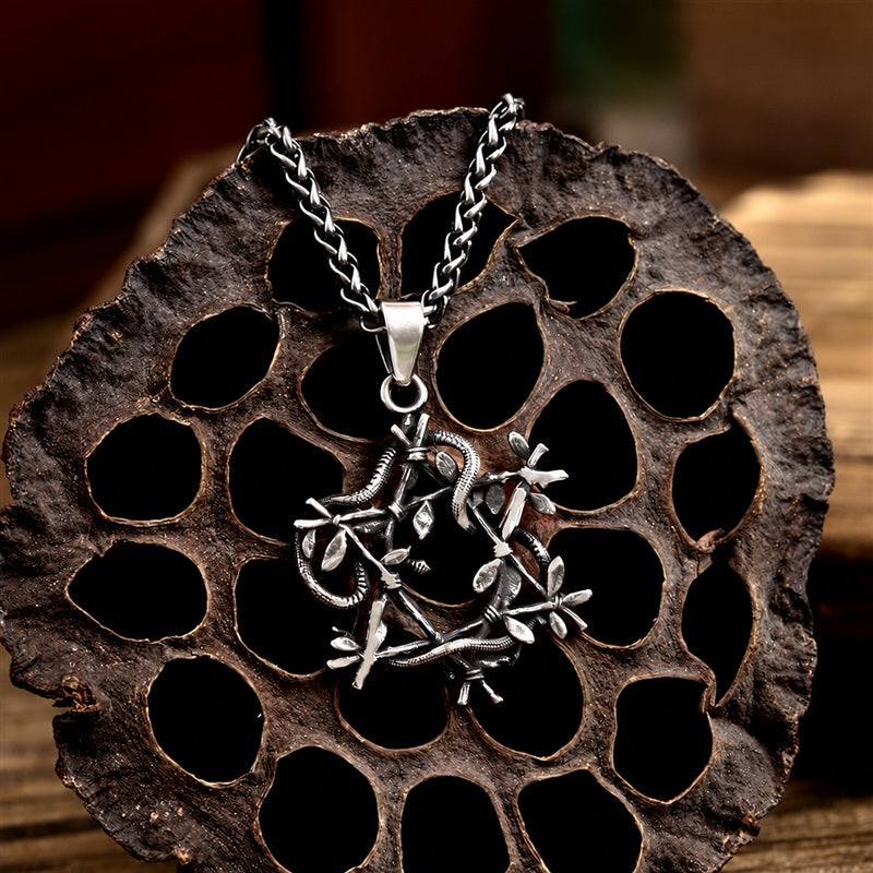 Snake Entwined Star Pendant in Stainless Steel