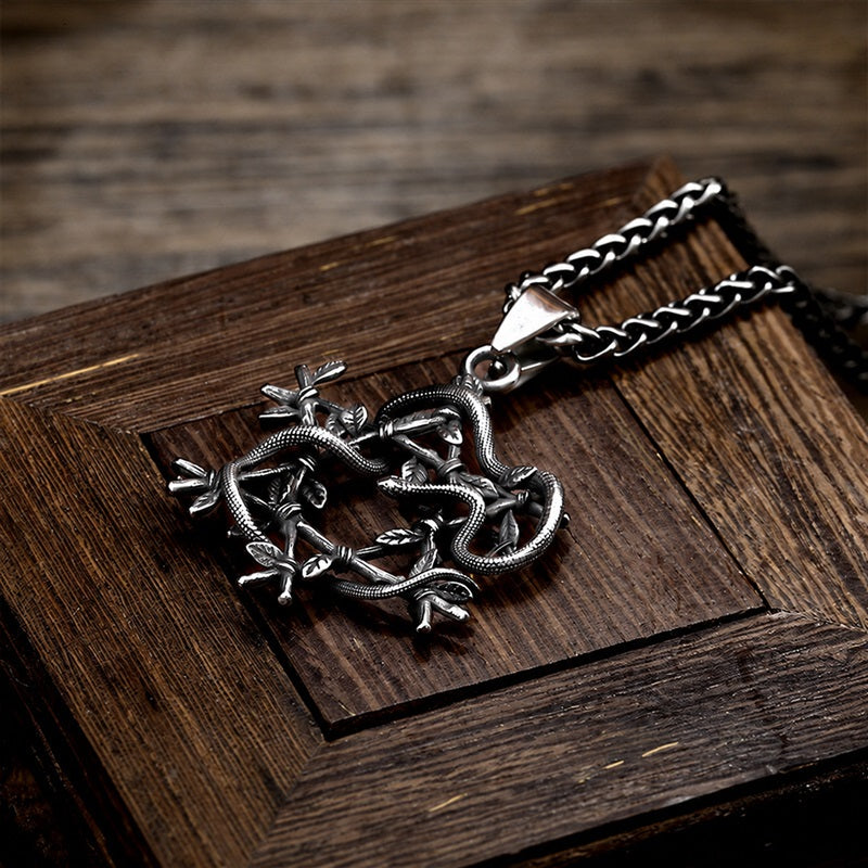 Snake Entwined Star Pendant in Stainless Steel