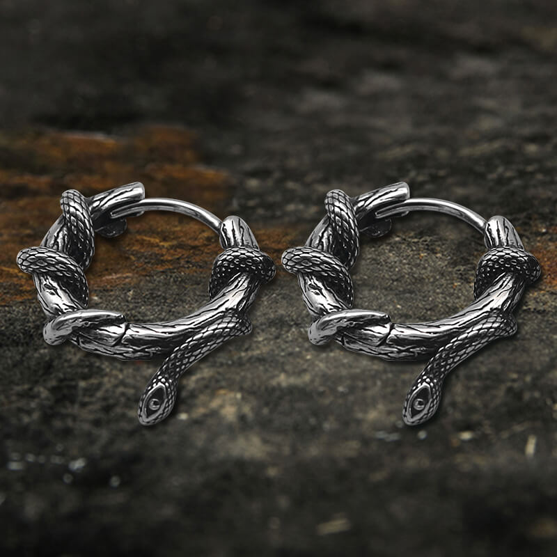 Snake Entwined Vines Hoop Earrings in Stainless Steel