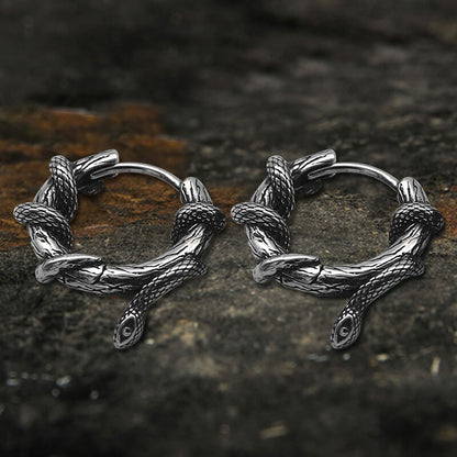 Snake Entwined Vines Hoop Earrings in Stainless Steel
