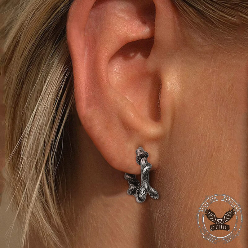 Snake Entwined Vines Hoop Earrings in Stainless Steel