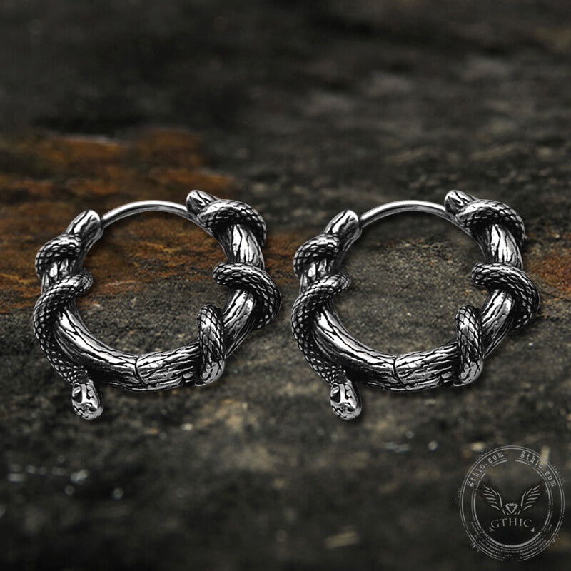 Snake Entwined Vines Hoop Earrings in Stainless Steel