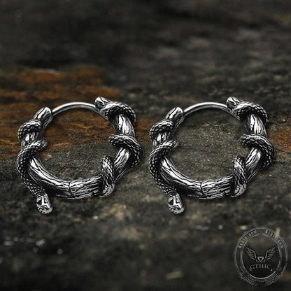 Snake Entwined Vines Hoop Earrings in Stainless Steel