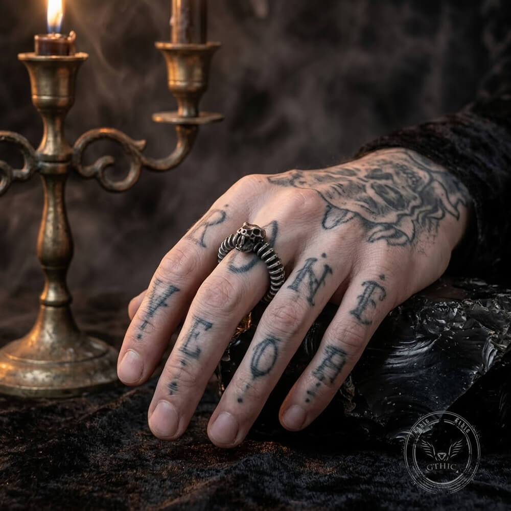 Snake Skeleton Sterling Silver Gothic Biker Ring