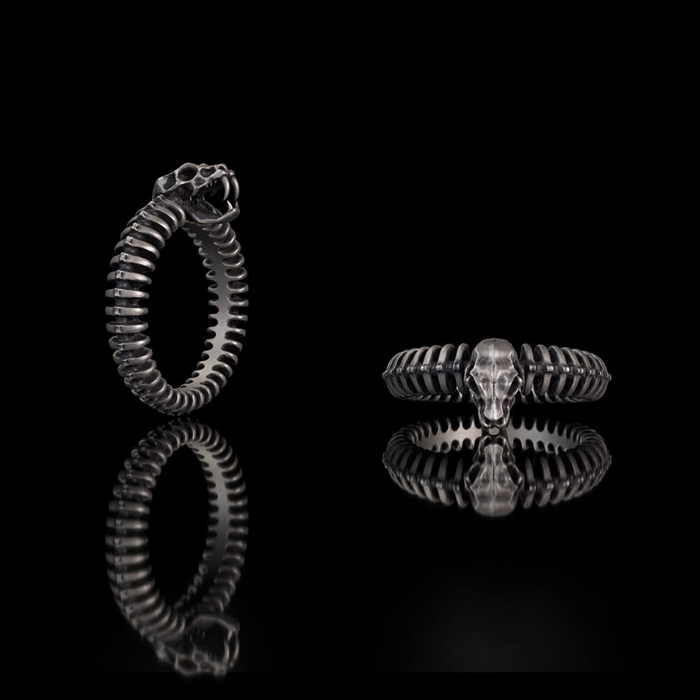 Snake Skeleton Sterling Silver Gothic Biker Ring