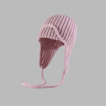 Solid Color All-Match Lace-Up Knitted Beanie Hat