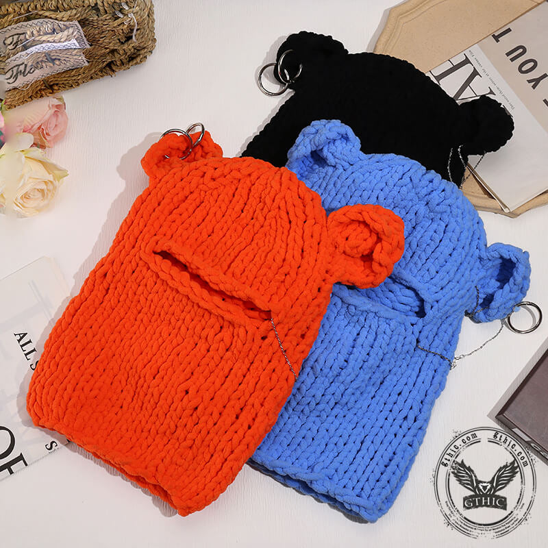 Solid Color Bear Ear Knit Balaclava Hat