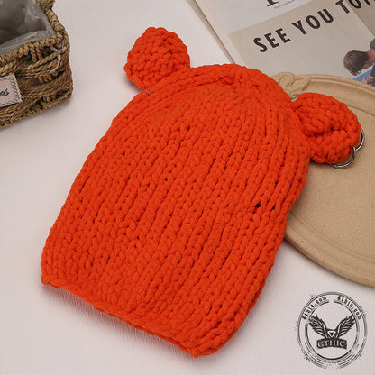 Solid Color Bear Ear Knit Balaclava Hat