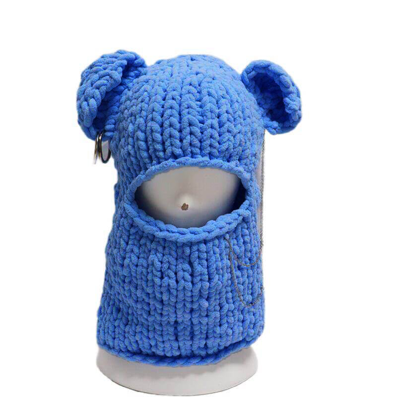 Solid Color Bear Ear Knit Balaclava Hat
