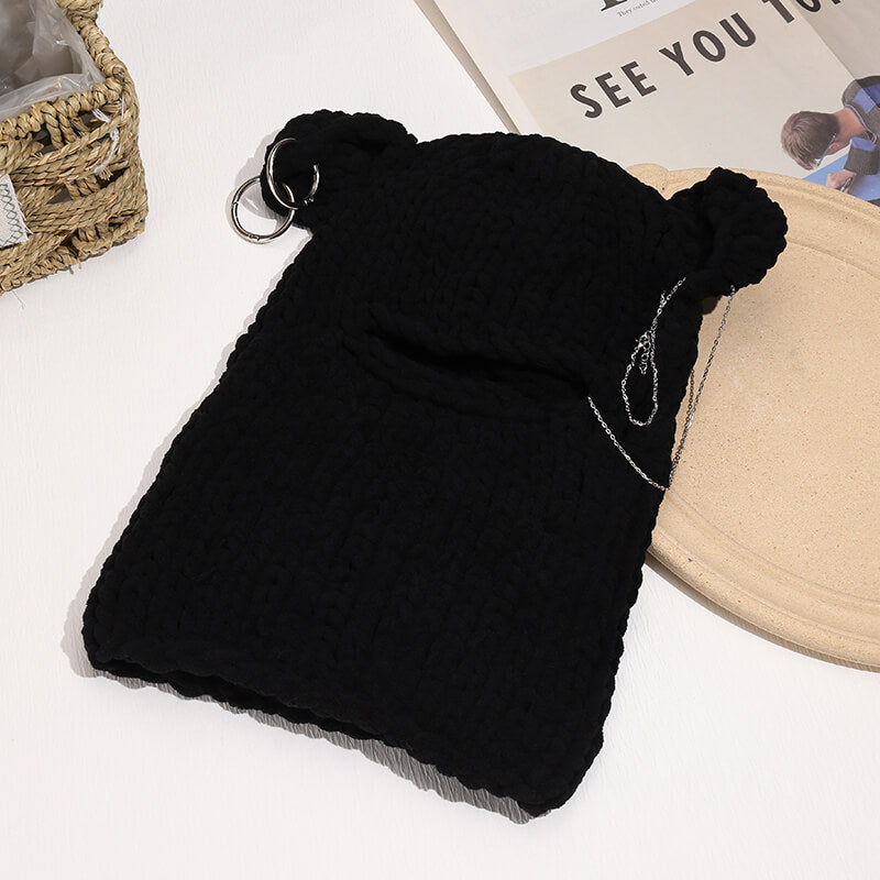 Solid Color Bear Ear Knit Balaclava Hat