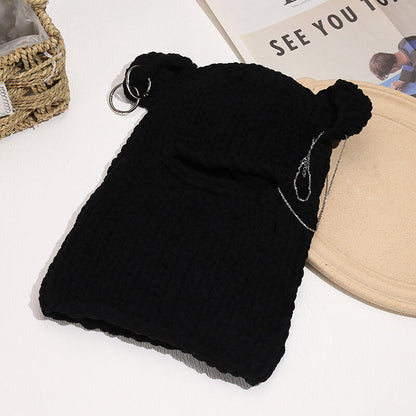 Solid Color Bear Ear Knit Balaclava Hat