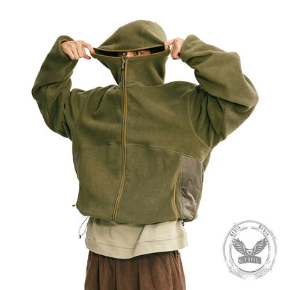 Solid Color Loose Turtleneck Windproof Fleece Hoodie Coat
